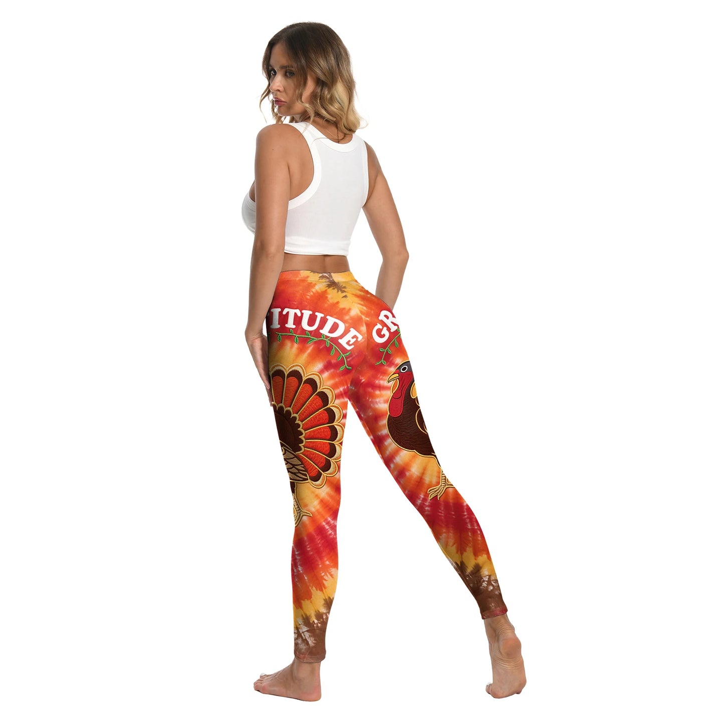 High Quality 2026 Edition Maple Leaf Pattern Cosplay Leggings Thanksgiving Day Turkey Tight Pants Woman Autumn Holiday Costumes Party Performance Trousers