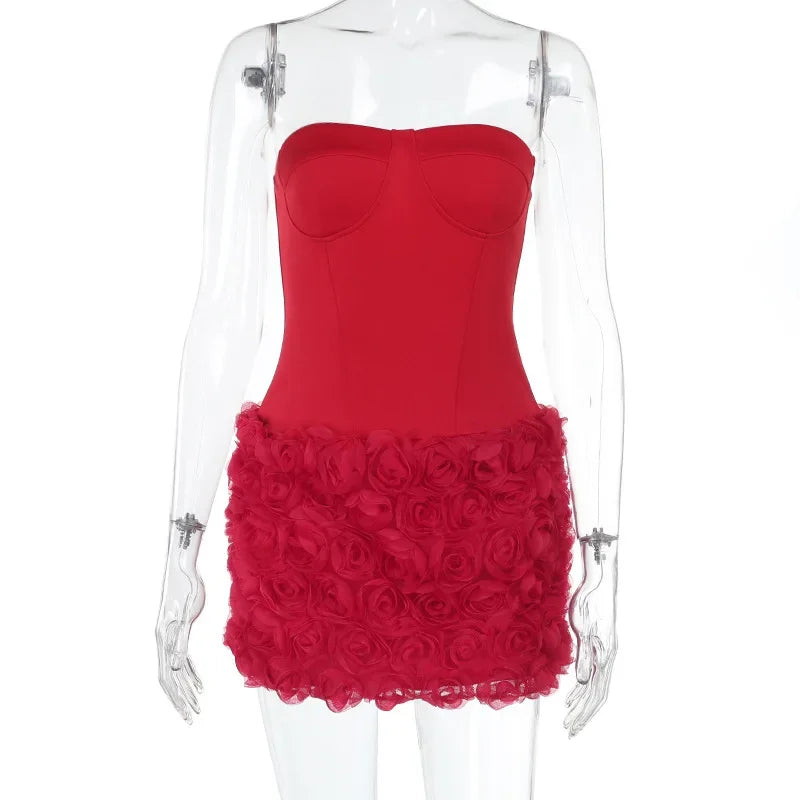 Luxe Floral Elegance Sexy 3D Sheath Dress with Corseted Waist Premium & Irresistible Premium Sexy Wrap Hip Sheath Dress 3D Floral Design