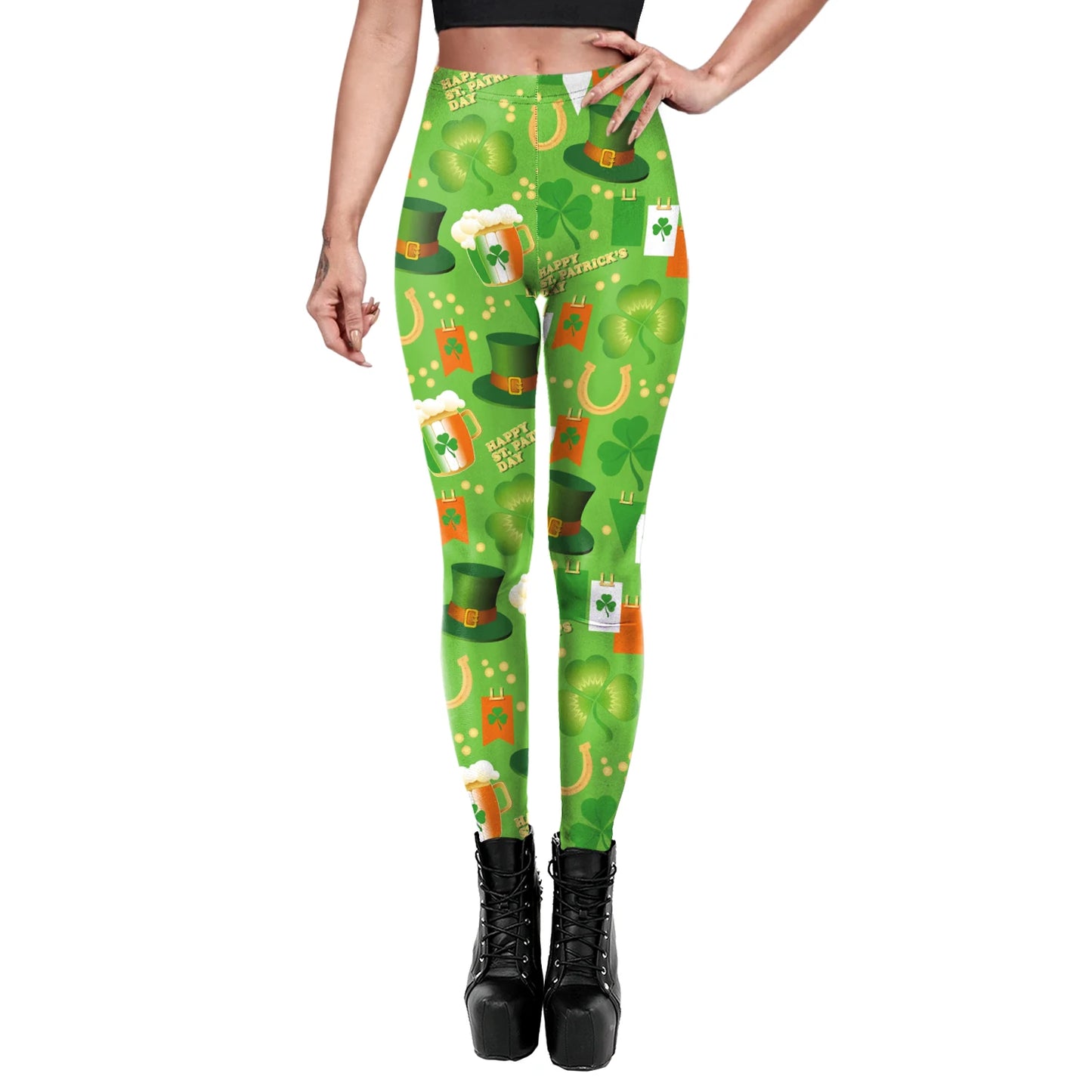 Sexy Elastic Leggings You're My Secret Clover Print Leggings Festive, Stretchy & Figure Flattering!, Celebrate in Style, Party-Ready Leggings Green Clover Print for Fun, Festive Vibes