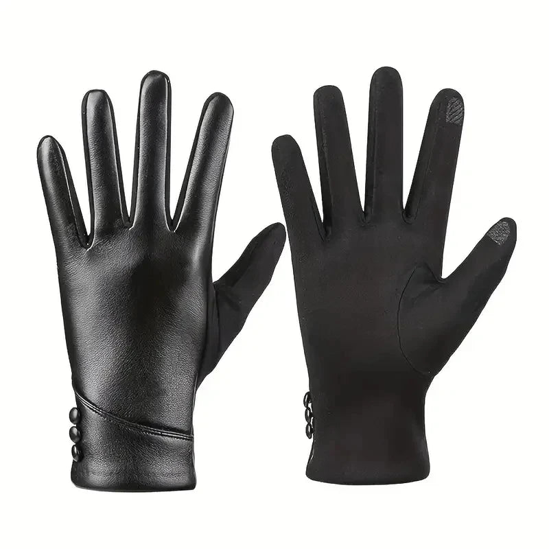 Premium  Anti Slip Fleece Lined Gloves for Cycling & Outdoor Glam, PU Leather Touchscreen Gloves Chic, Warm & Effortlessly Sophisticated