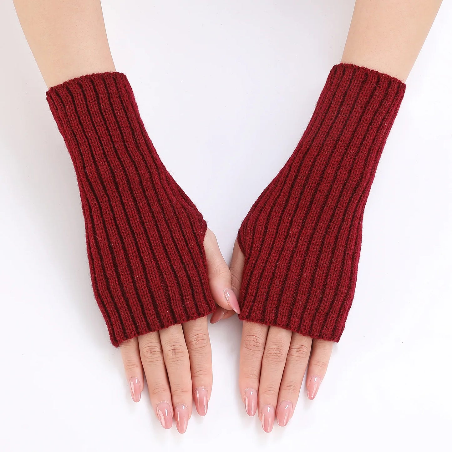 Brand New 2026 Style Women Half Finger Gloves Winter Knitted Arm Sleeves Fingerless Mittens Solid Color Soft Gloves Students Touch Screen Gloves