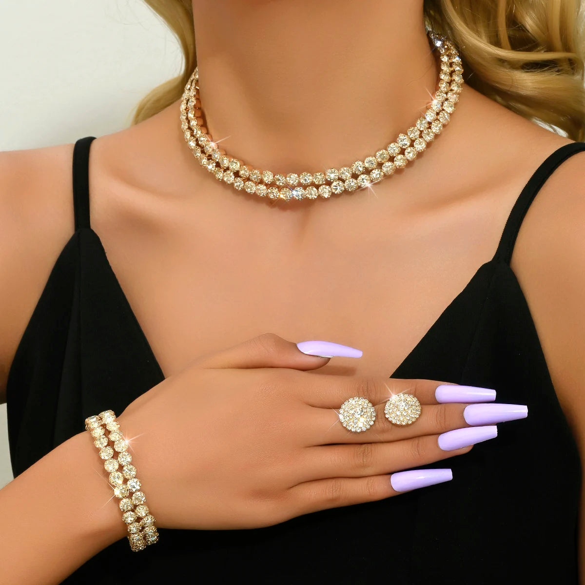 Premium 2026 Style Rhinestone Wedding Jewelry Set  Elegant, Chic & Party Ready, 4PCS Wedding Jewelry Set Earrings, Necklace & Bracelet for Glam Queens, 4PCS Luxury Bridal Jewelry Set Trendy, Sexy