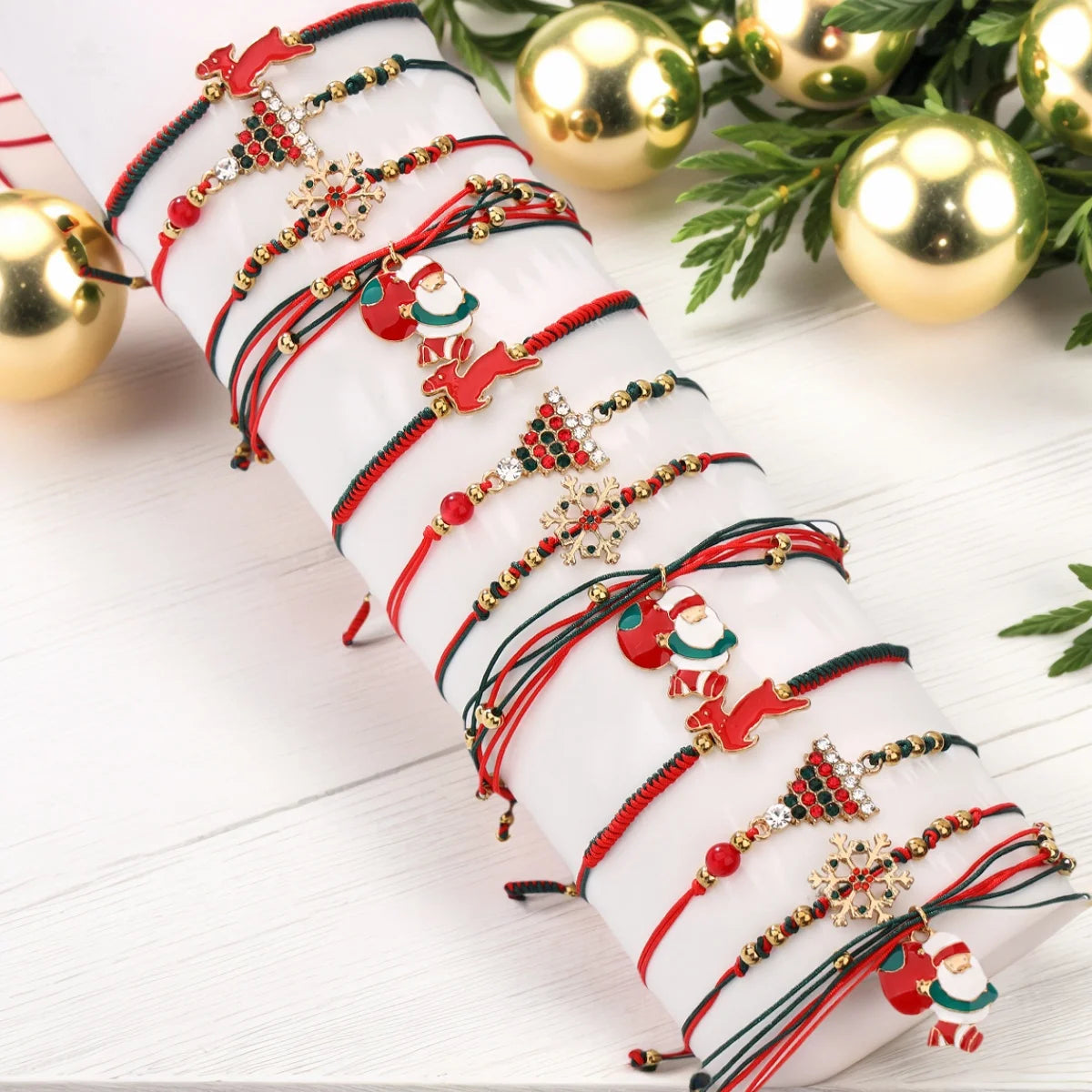 Luxury Christmas 2026 Trend 12 Piece New Christmas Themed Bracelet Set with Rhinestone Christmas Tree, Santa Claus & Reindeer Designs(color random)