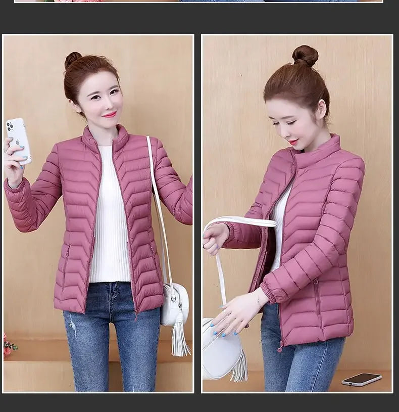 Fashion Women Puffer Jackets Ultralight Duck Down Cotton Jacket 2023 New Autumn Winter Long Sleeve Warm Coat Female Parka