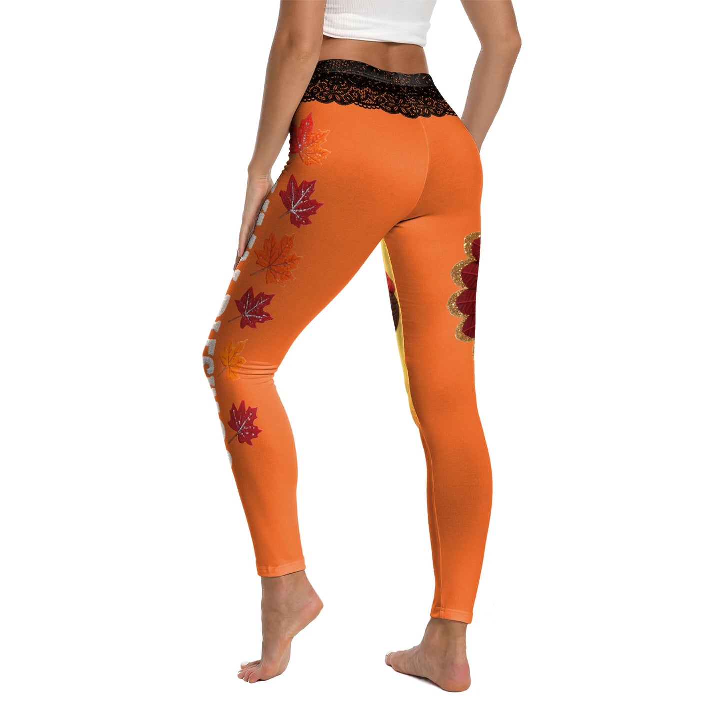 High Quality 2026 Edition Maple Leaf Pattern Cosplay Leggings Thanksgiving Day Turkey Tight Pants Woman Autumn Holiday Costumes Party Performance Trousers