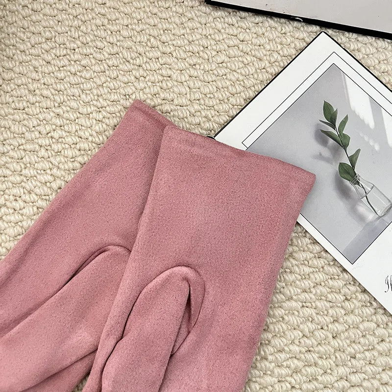 Premium Design 2026 Winter Ladies' Velvet Warm Gloves, Winter Outdoor Driving and Cycling Windproof Gloves, Cute, Sweet and Versatile Touch Screen Gloves