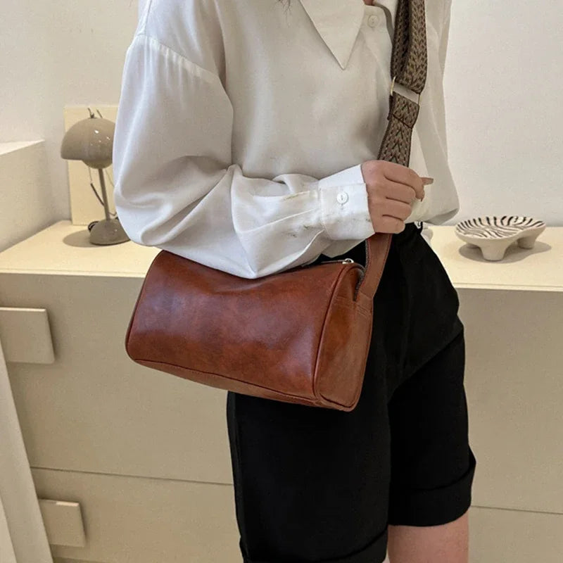 Vintage PU Leather Boston Bag Chic, Compact & Fashion , Premium Crossbody & Shoulder Bag Stylish, Travel