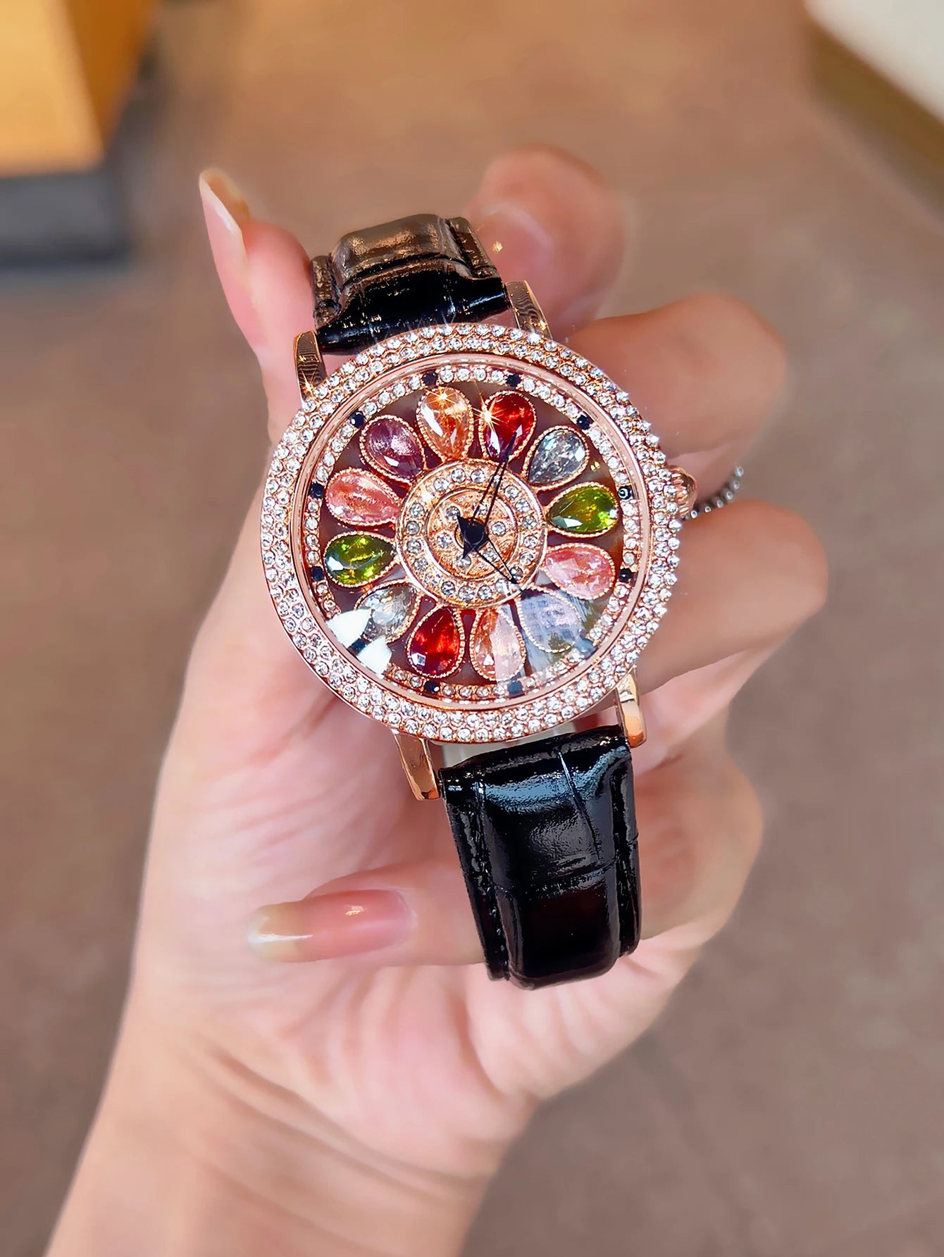 High Class Premium Rhinestone Colourful Rhinestone Watch Premium Design, Rotating Dial Rhinestone Inlay & Premium Craftsmanship Quartz Watch for Women Who Love to Shine ,