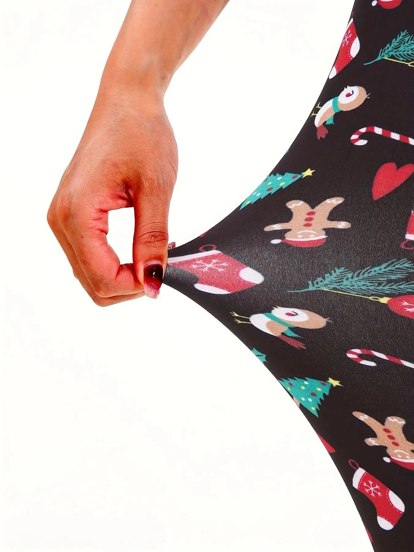 CUHAKCI Christmas 2025 Themed Brushed Fashionable Stretch Sports Leggings Tight Fitting Elegant Sexy Women's Pencil Pants