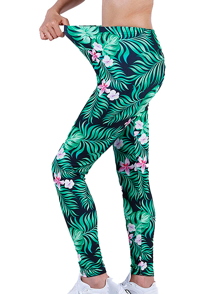 Brand New 2026 Edition CUHAKCI Fashion Women Leggings Beautiful Leaf Floral Printing High Waist Jeggings Stretch Pant Sexy Hot Sale Clothing Mujer