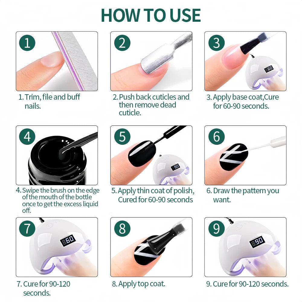 NAILPOP Gel Nail Liner 5 Trendy Colors for Stunning 2026 Nail Art!, DIY French Tips, Swirls & Designs Soak-Off Gel Polish with Brush, NAILPOP 5-Color Gel Liner 2026 Style