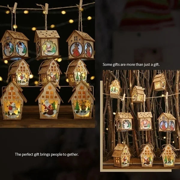 Handmade Hanging Decorations !, LED Wooden Christmas House Ornament!, Handmade Christmas Glow Perfect for Windows & Trees!, Festive Fun for Kids & Adults