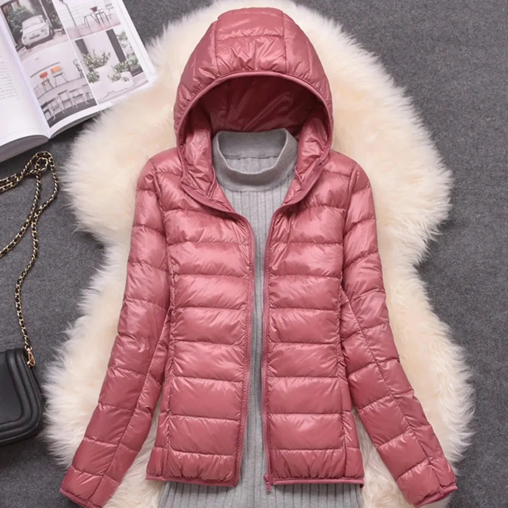 Women Puffer Jacket 2024 New Spring Autumn Female Ultra Light Weight Packable Hooded Down Coats Winter Inner Dock Down Coat