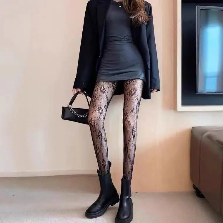 High Quality Heart Flower Pattern Pantyhose, Trendy Japanese Punk Inspired Mesh Tights Sexy, Soft & Premium, Mesh Heart & Flower Fishnet Stockings, Sexy & Cute! Heart Flower Mesh Fishnet Tights for Trendy Girls