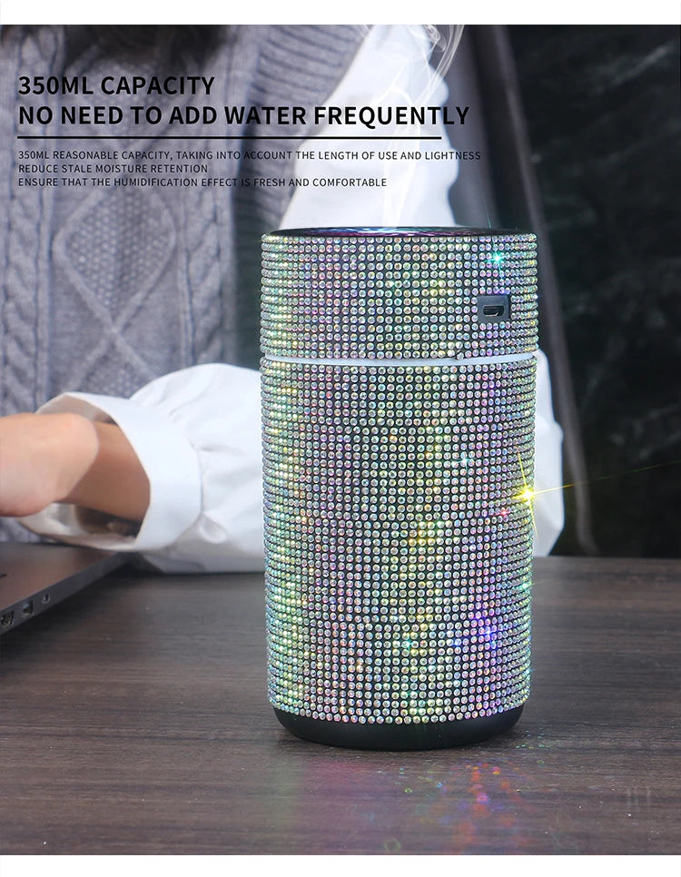 High Quality 2026 Edition Luxury Shiny Car Diffuser Humidifier with LED Light Diamond Auto Air Purifier Diffuser Air Freshener Bling Car Accessories