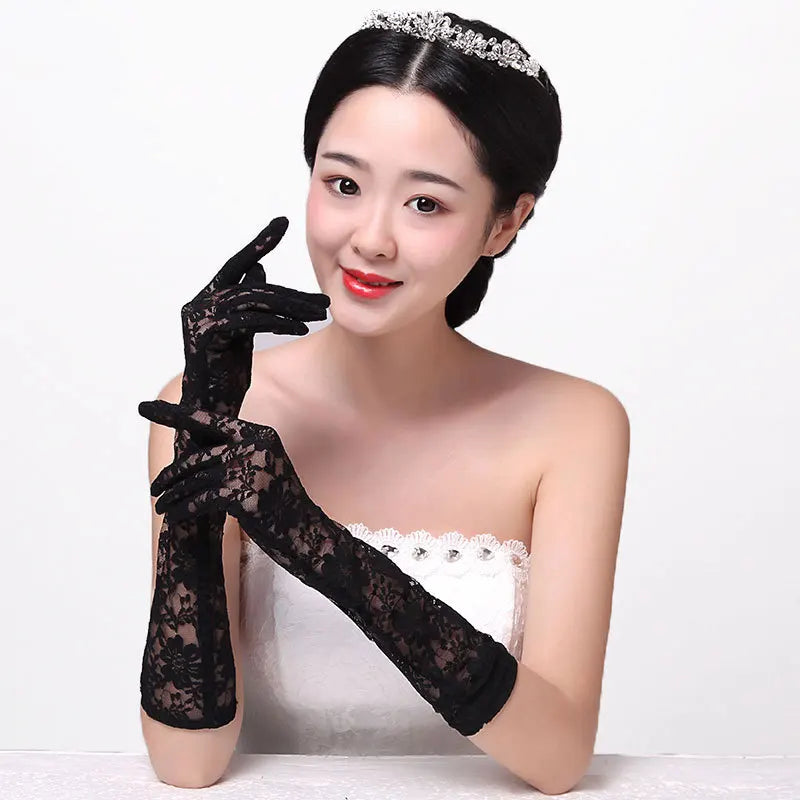 Elegant  Seduction! Hollow Lace Long Gloves Breathable, Sexy & Unapologetically, Premium Transparent Lace Gloves Lolita, Cosplay & Summer Glam Vibes