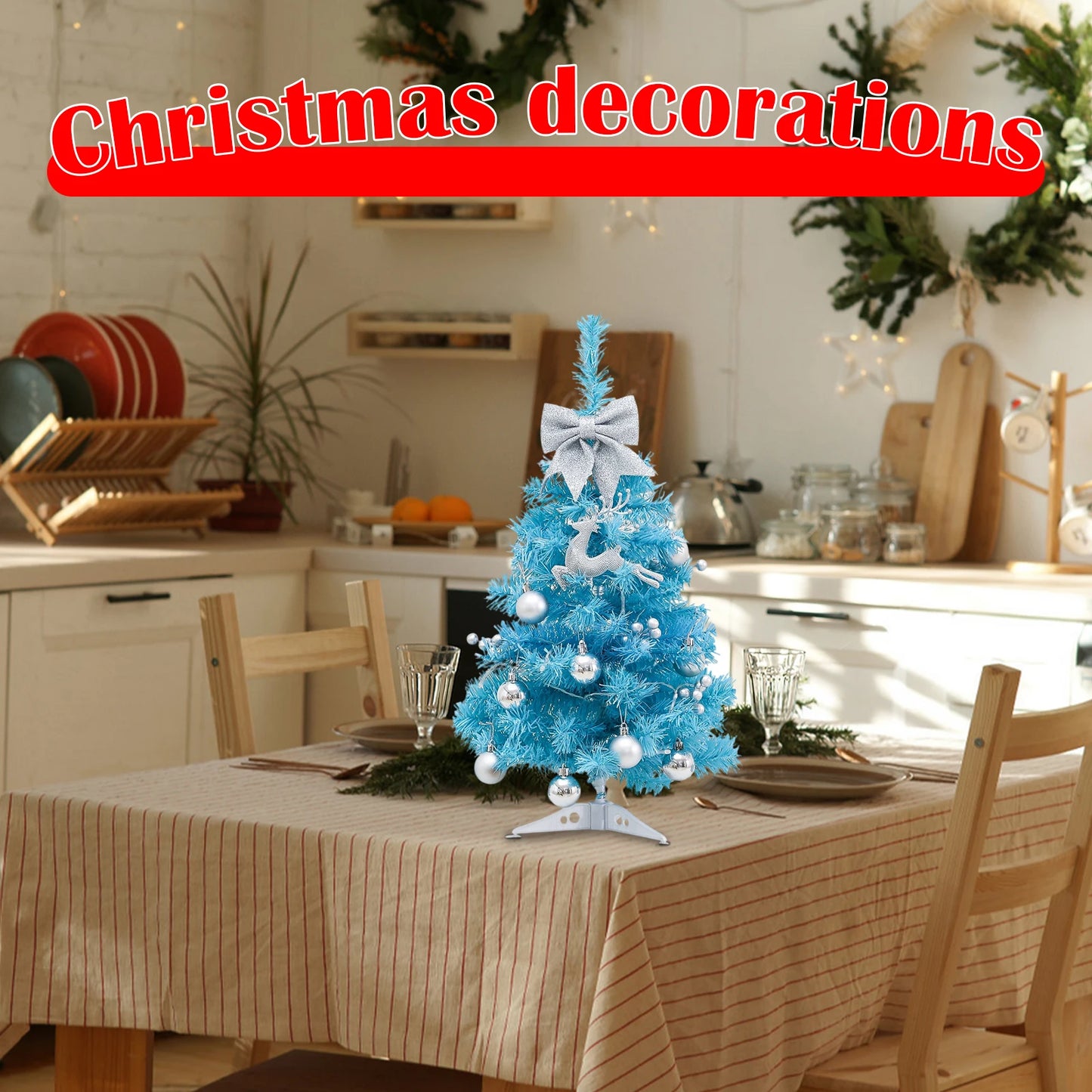 Blue Mini Christmas Tree with Twinkling Lights!, Blue Desktop Christmas Pine Tree 2025, Mini Christmas Tree for Desktop & Home Decor!
