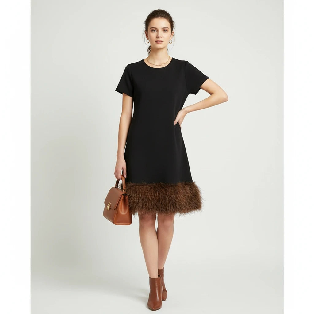 Premium Faux Fur Effect Knit Dress Trendy, Sexy & Effortlessly Elegant 2026 Fall Luxe Sexy Faux Fur Patchwork Knit Dress for Chic Women Who Stand Out