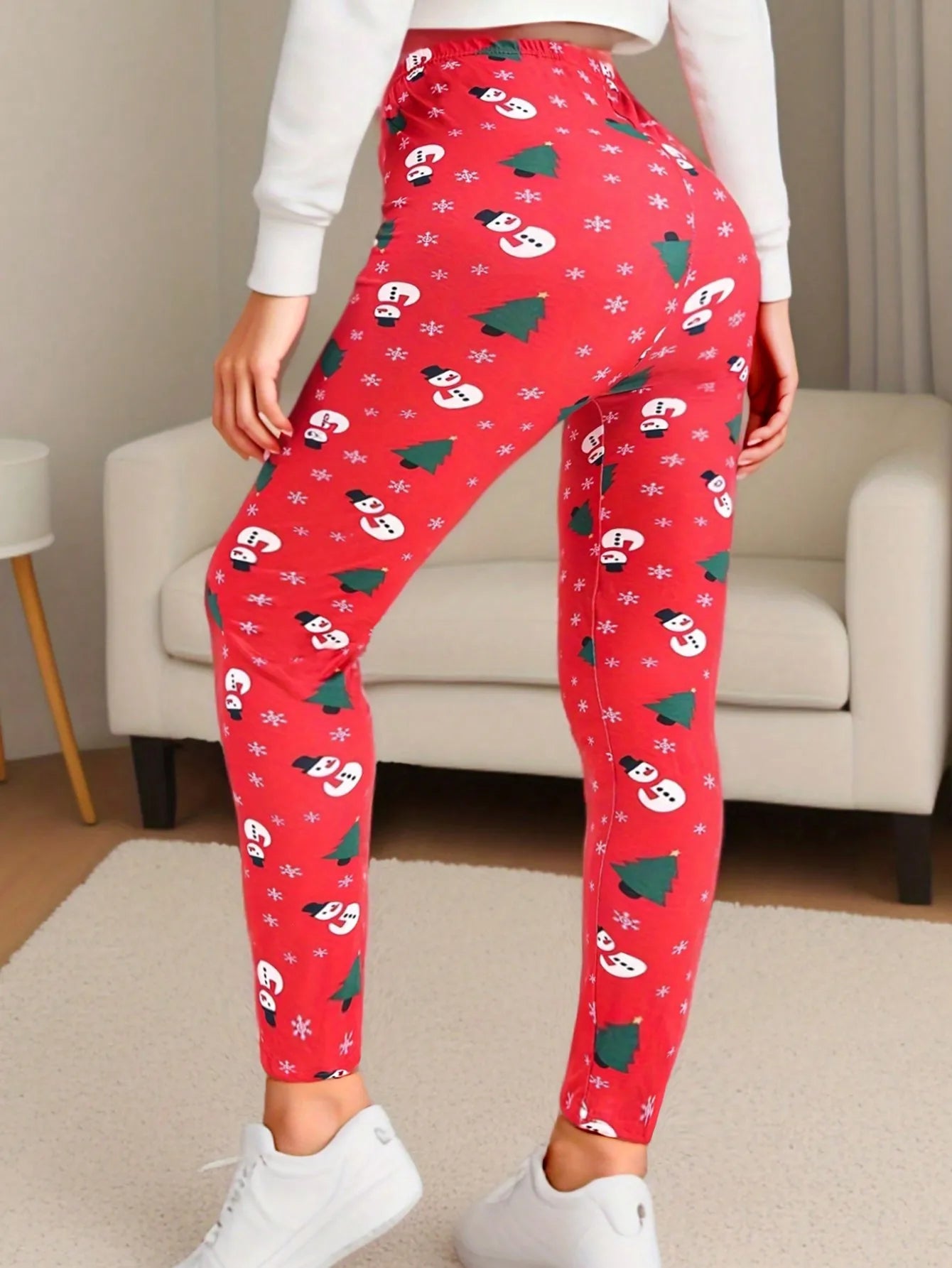Christmas 2025 Snowman Fashionable Tight Fitting Women's Leggings Brushed Print Street Fitness Outerwear Casual Sports Pencil Pants