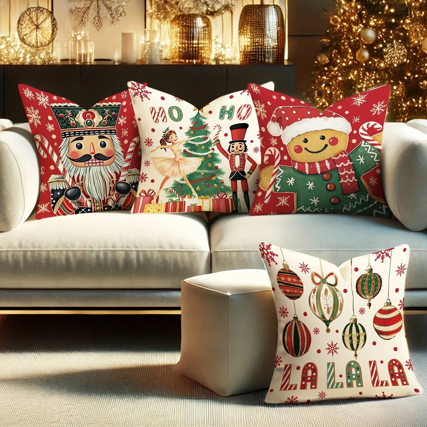 Festive Comfort Christmas Pillow Covers Perfect for Sofas, Bedrooms & Gifts! ,Cozy Up Your Home Christmas Ornament-Printed Pillowcases for Sofas & Beds! , Festive Nutcracker & Gingerbread Pillow Covers!