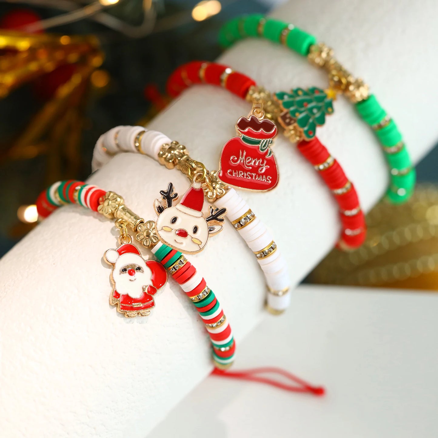Premium Luxury 2026 Edition 4-Piece Christmas Bracelet Set with "Merry Christmas" Motif, Santa Claus, Reindeer and Christmas Tree(color random)