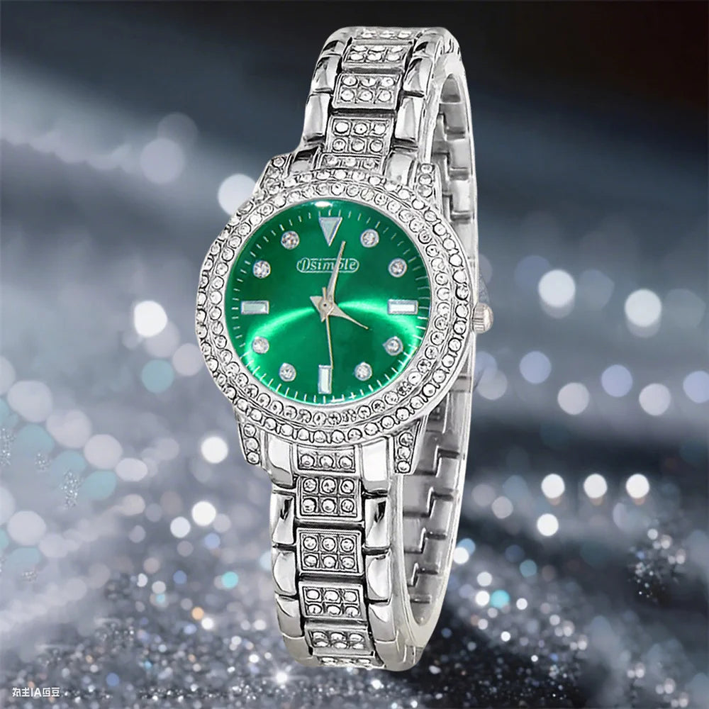 Premium Style & Sparkle Elegant Ladies Quartz Watch with Matching Jewelry Perfect Gift for Her, Luxury Meets Fashion 6PCS Elegant Quartz Watch & Jewelry Set Perfect for Valentine’s Day & Special Occasions