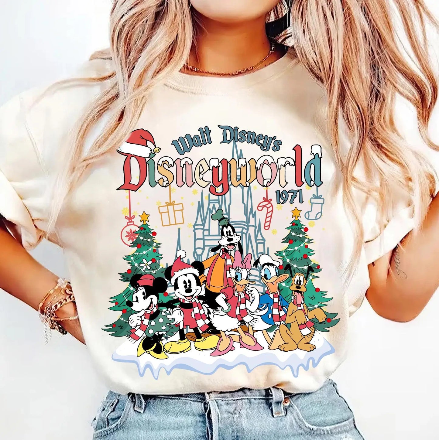Vintage Walt Disney World Christmas Shirt Disneyworld Christmas Pink Tree Shirt Disney Christmas Shirts