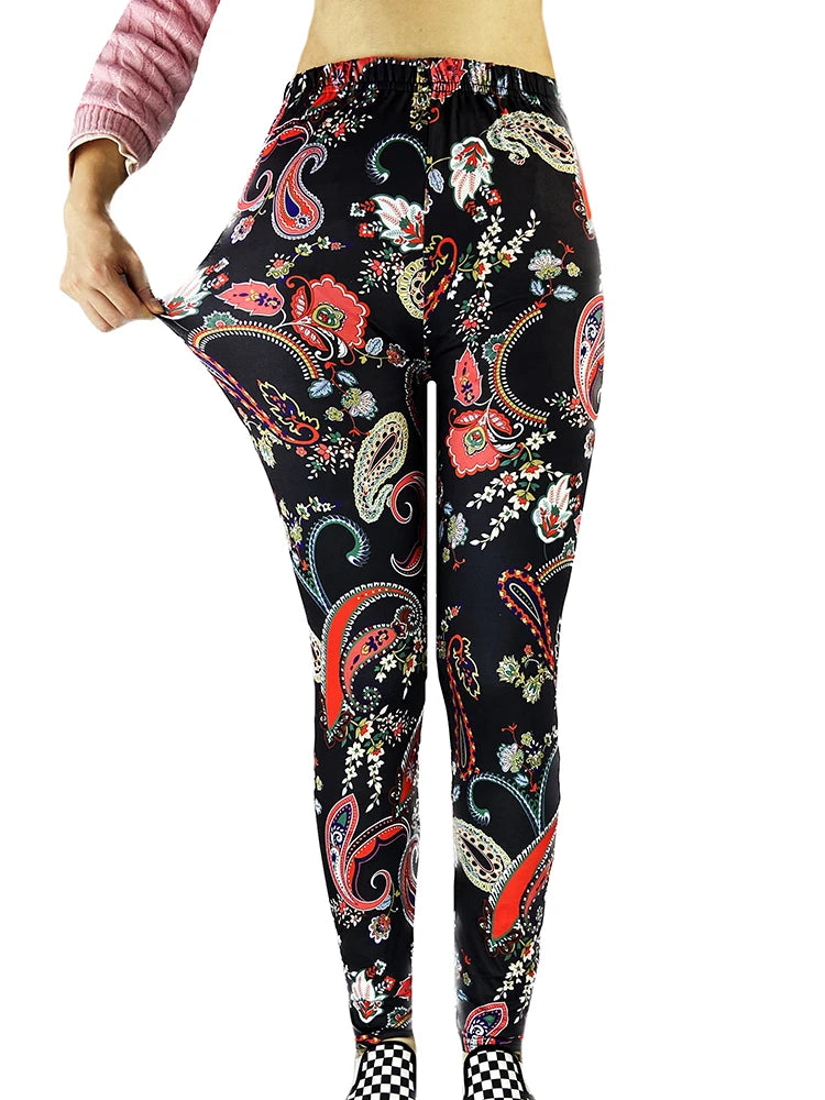 Brand New 2026 Edition CUHAKCI Fashion Women Leggings Beautiful Leaf Floral Printing High Waist Jeggings Stretch Pant Sexy Hot Sale Clothing Mujer