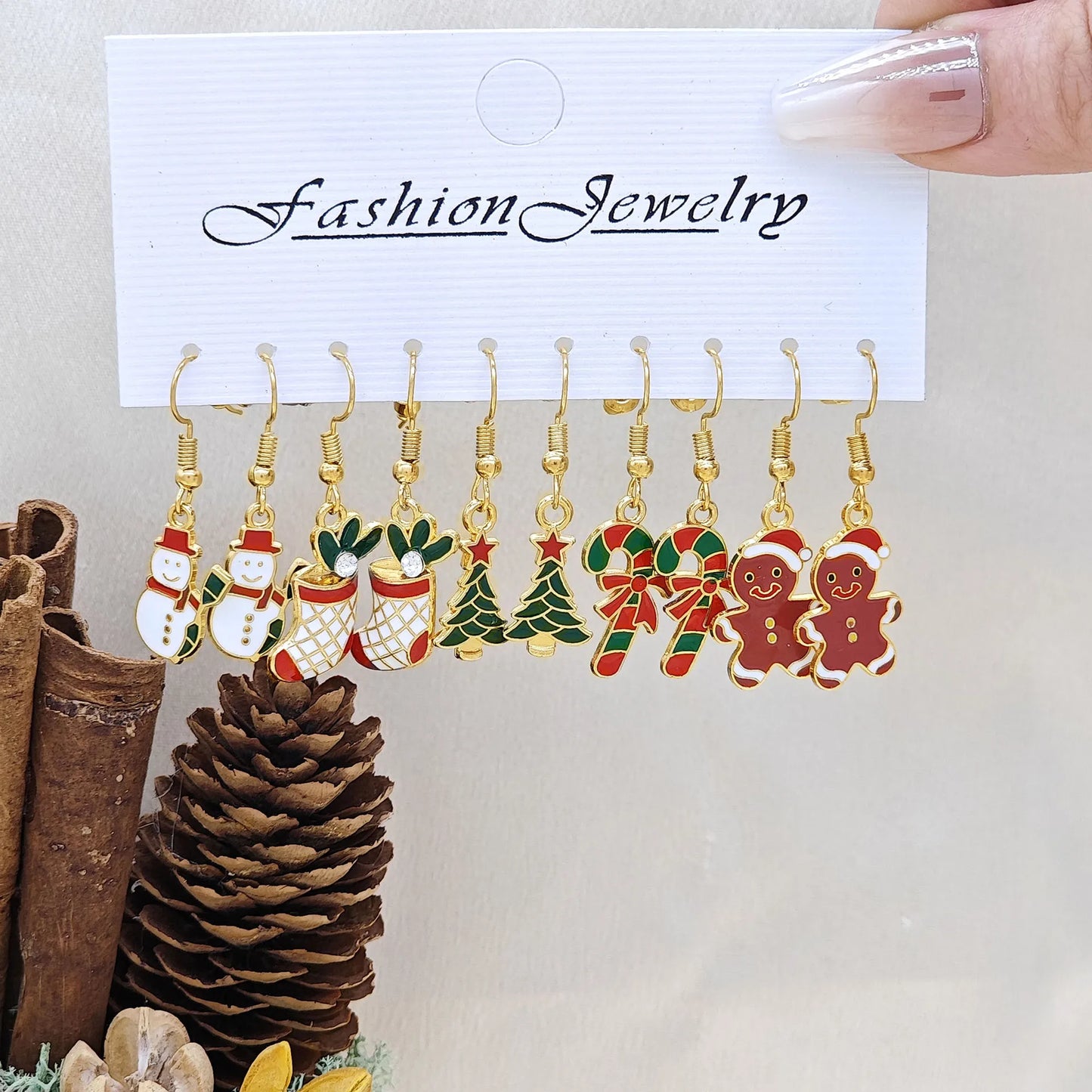 Brand New 2026 Style Premium Quality 25Pairs/5Pairs Christmas Series Earrings Cartoon Santa Claus Gingerbread Man Snowflake Alloy Earrings Set Women Christmas Gifts