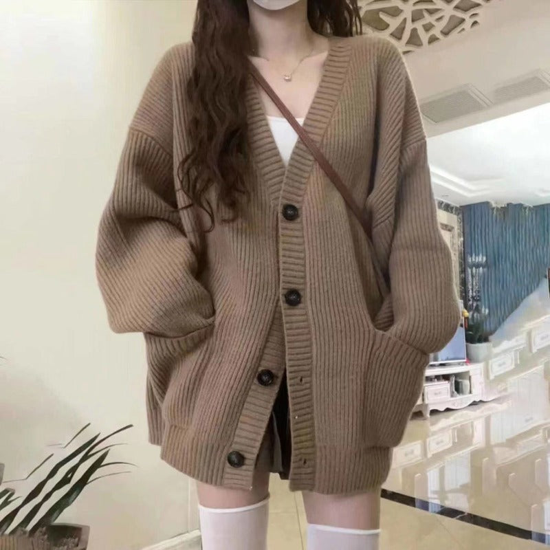 Autumn/Winter Loose Knit Cardigan Sexy, Stylish & Effortlessly Trendy, Premium V-Neck Long Sleeve Sweater Jacket for Women, Relaxed & Trendy! Women’s Knitted V-Neck Sweater Cardigan for Effortless Style