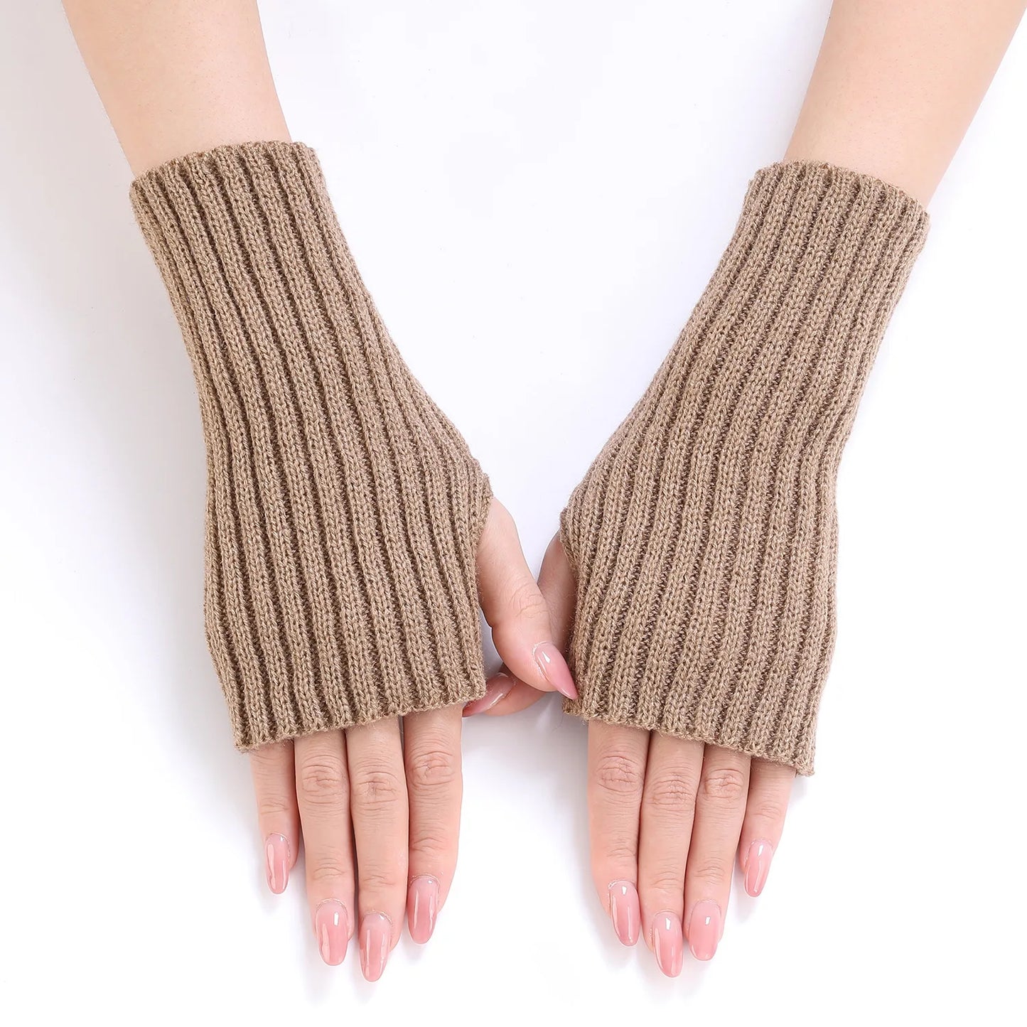 Brand New 2026 Style Women Half Finger Gloves Winter Knitted Arm Sleeves Fingerless Mittens Solid Color Soft Gloves Students Touch Screen Gloves
