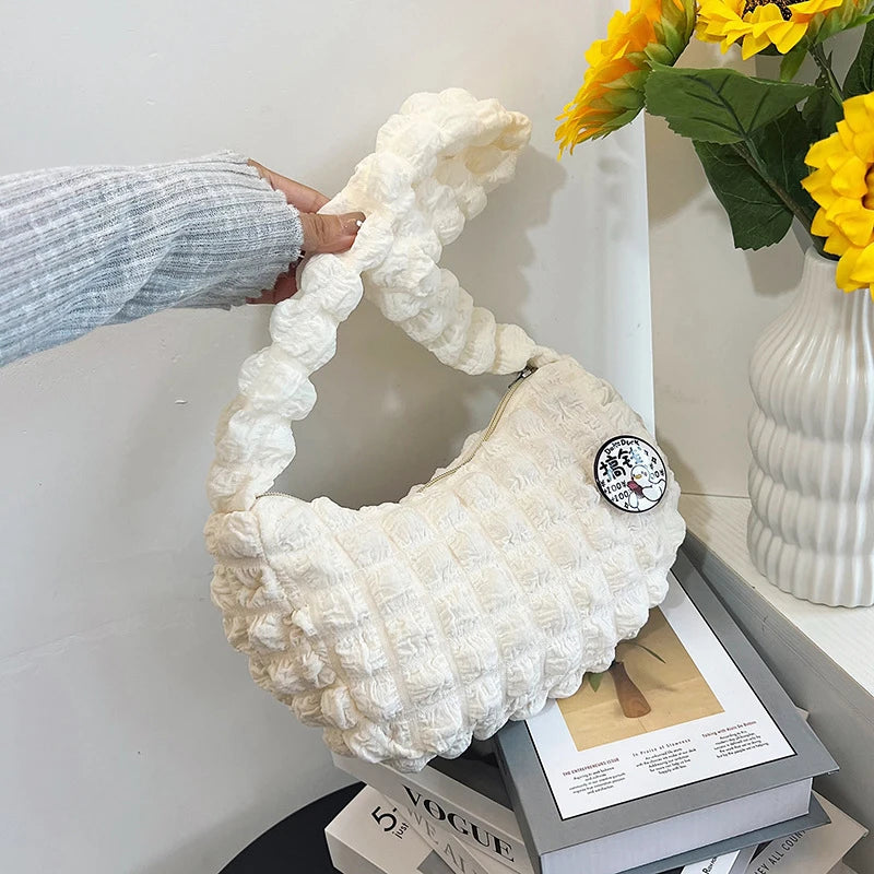 Premium Soft Cloud Bubbles Handbags For Woman Girls Pleated Cloud Underarm Bag Pouch Bag Casual Shoulder Bag Women Cute Purse