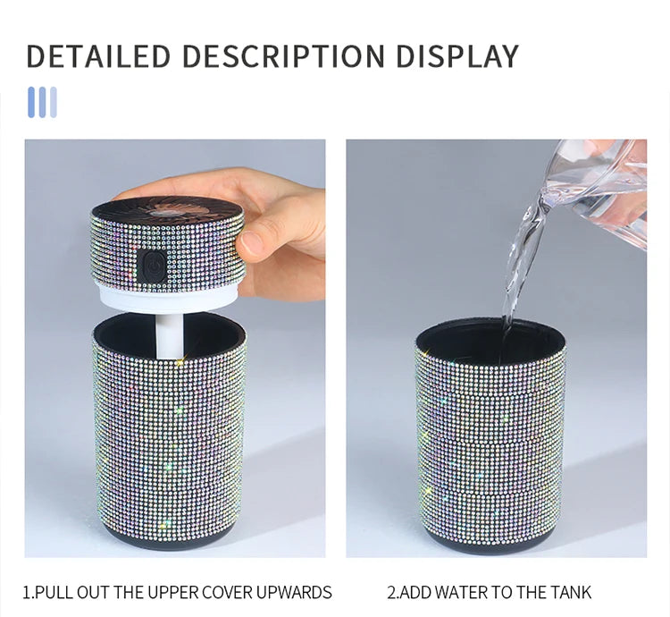 High Quality 2026 Edition Luxury Shiny Car Diffuser Humidifier with LED Light Diamond Auto Air Purifier Diffuser Air Freshener Bling Car Accessories