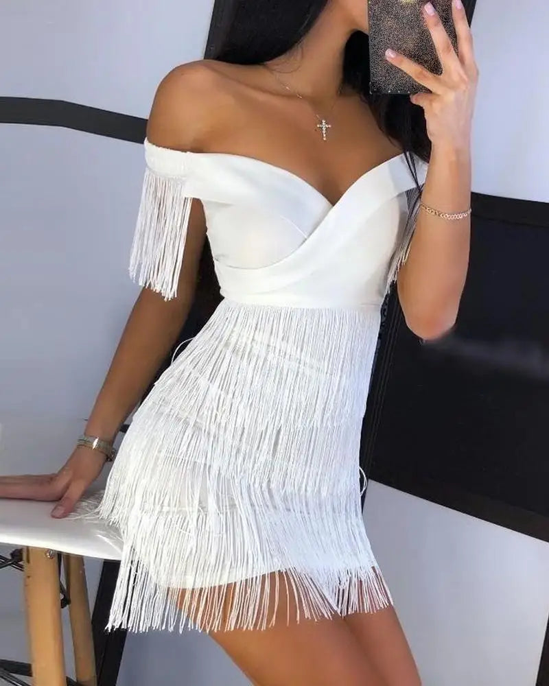 Sexy One Shoulder V-Neck Dress with Fringed Skirt Premium Glam for Every Night Out Sexy Slim-Fit One Shoulder Evening Dress with Fringed Skirt Trendy & Premium 2026 Style