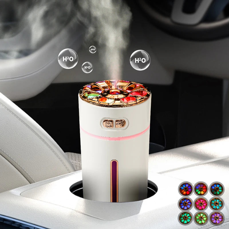 Premium Car Diffuser HumidifierUSB Rechargeable Humidifier for Car & Office Compact, Elegant, 300ml Car Humidifier with Visible Water Level & Color Changing Lights