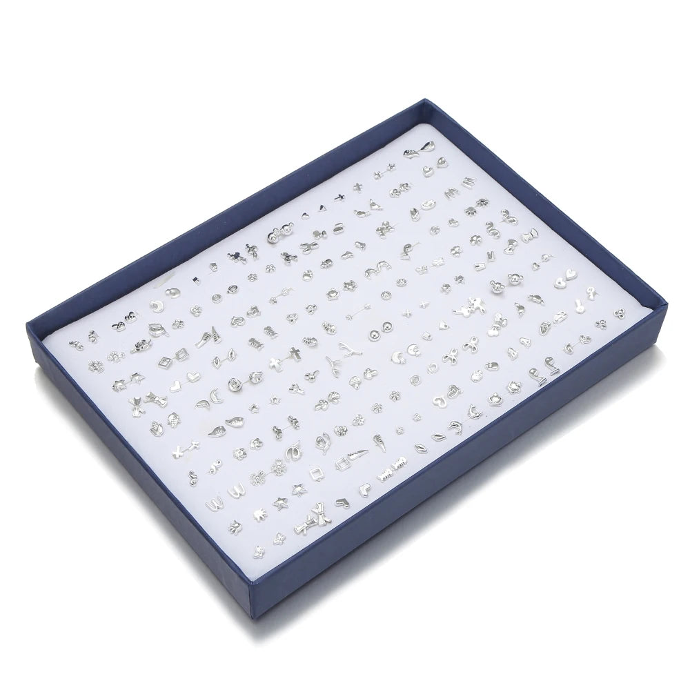 Luxury & Variety in One Set 2026 Premium Sparkle! 100 Pairs Women’s Women’s Stud Earring Collection Premium Quality, Lightweight Stud Earrings Hearts, Stars & Crowns for Trendy Fashionistas