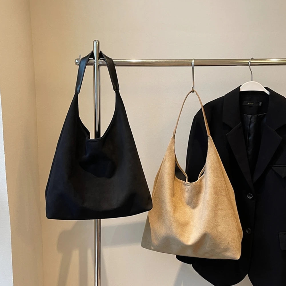 Women Suede Shoulder Bag Large Capacity Vintage Women's Bag Retro Handbag Simple Casual Commuter Bag Autumn Winter Work Travel