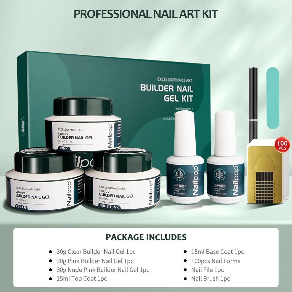 Nailpop 3-Color Builder Gel Kit for Perfect 2026 Manicures!, Professional Nail Art Made Easy ,Builder Gel Kit for Strong, Stunning Nails