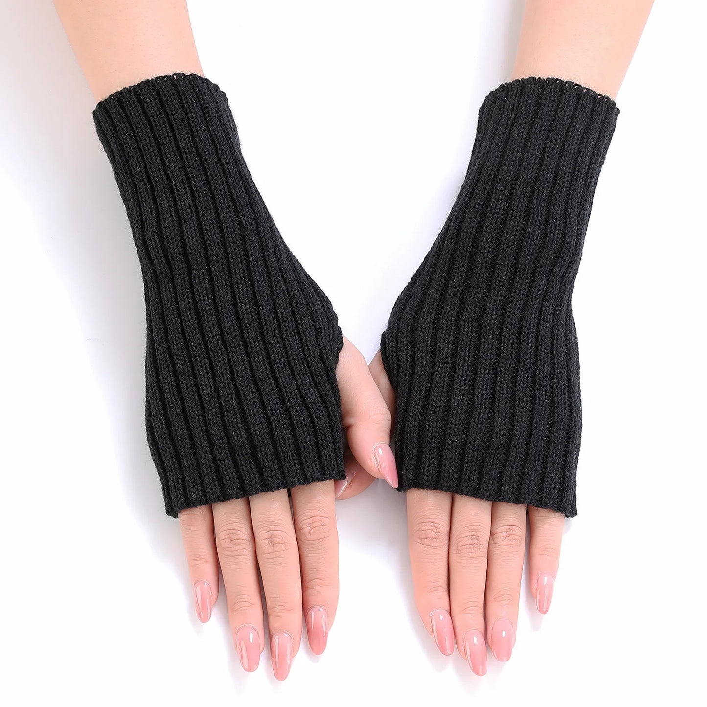Brand New 2026 Style Women Half Finger Gloves Winter Knitted Arm Sleeves Fingerless Mittens Solid Color Soft Gloves Students Touch Screen Gloves
