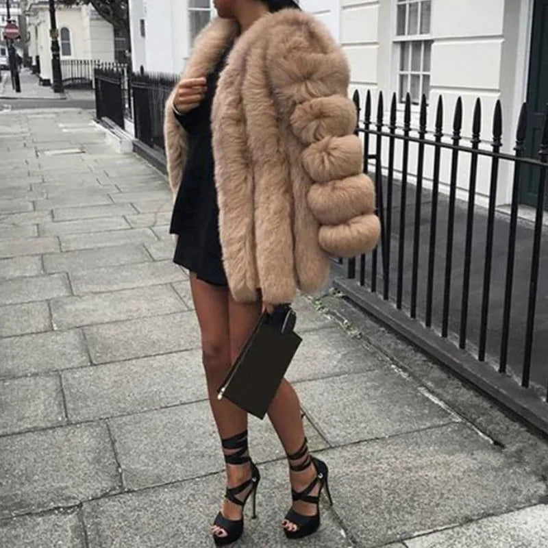 Fall Faux Fur Jackets for Women Long Puff Sleeve Woman Coat Solid Short Warmth Outerwear Clause Ladies Elegant Streetwear