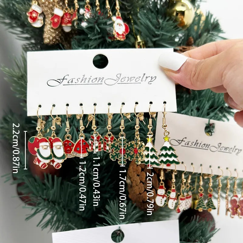 Brand New 2026 Style Premium Quality 25Pairs/5Pairs Christmas Series Earrings Cartoon Santa Claus Gingerbread Man Snowflake Alloy Earrings Set Women Christmas Gifts
