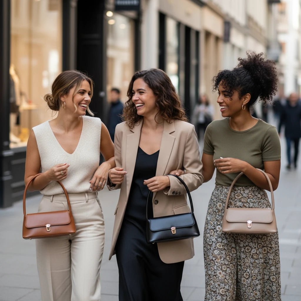 Fashion Retro Women's Shoulder Bag Simple Solid Colour Handbag Vintage Underarm Bag