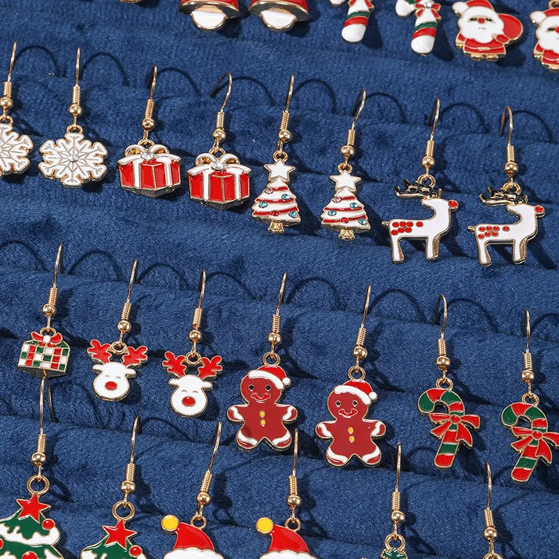 Brand New 2026 Style Premium Quality 25Pairs/5Pairs Christmas Series Earrings Cartoon Santa Claus Gingerbread Man Snowflake Alloy Earrings Set Women Christmas Gifts