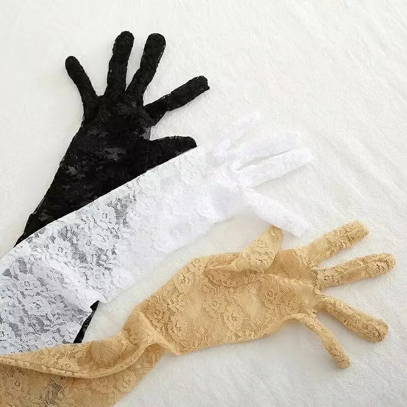 Elegant  Seduction! Hollow Lace Long Gloves Breathable, Sexy & Unapologetically, Premium Transparent Lace Gloves Lolita, Cosplay & Summer Glam Vibes