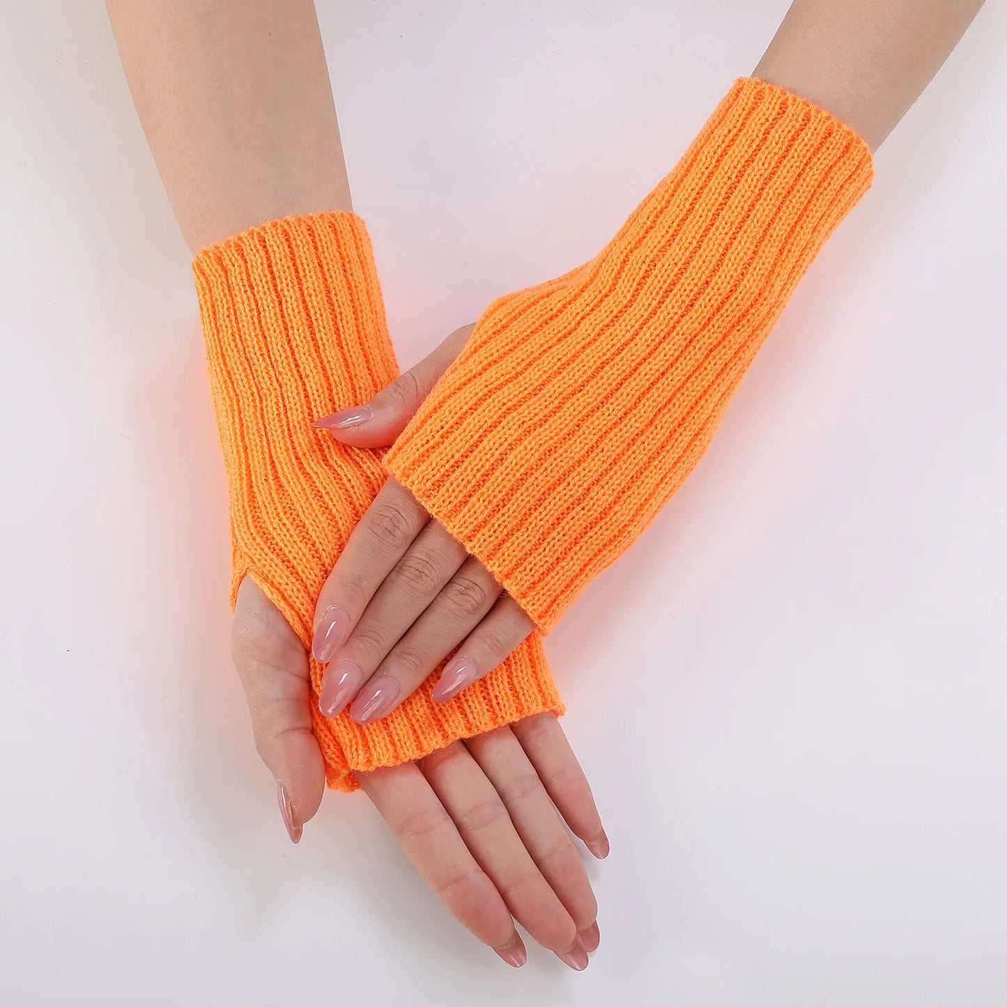 Brand New 2026 Style Women Half Finger Gloves Winter Knitted Arm Sleeves Fingerless Mittens Solid Color Soft Gloves Students Touch Screen Gloves