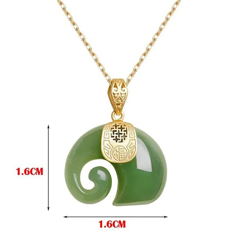 Premium Quality Boutique Natural Stone Hetian Jade Elephant Pendant 18K Gold Plated Chain Necklace Choker Jewelry for Women Birthday Anniversary