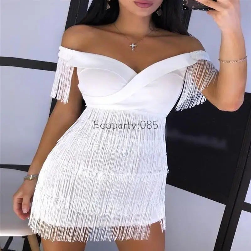 Sexy One Shoulder V-Neck Dress with Fringed Skirt Premium Glam for Every Night Out Sexy Slim-Fit One Shoulder Evening Dress with Fringed Skirt Trendy & Premium 2026 Style