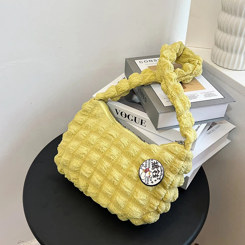 Fashion Mini Puffer Tote Bag Quilted Circle Phone Purse Elegant Purple Soft Nylon Padded Key Pouch Simple Trend Handbag