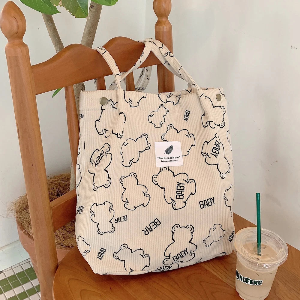 Premium Canvas Lined Shoulder Bag Stylish, Practical & Fashion2026 Wild Chic! Corduroy Leopard Tote Bag Cute, Eco-Friendly & Ultra Trendy