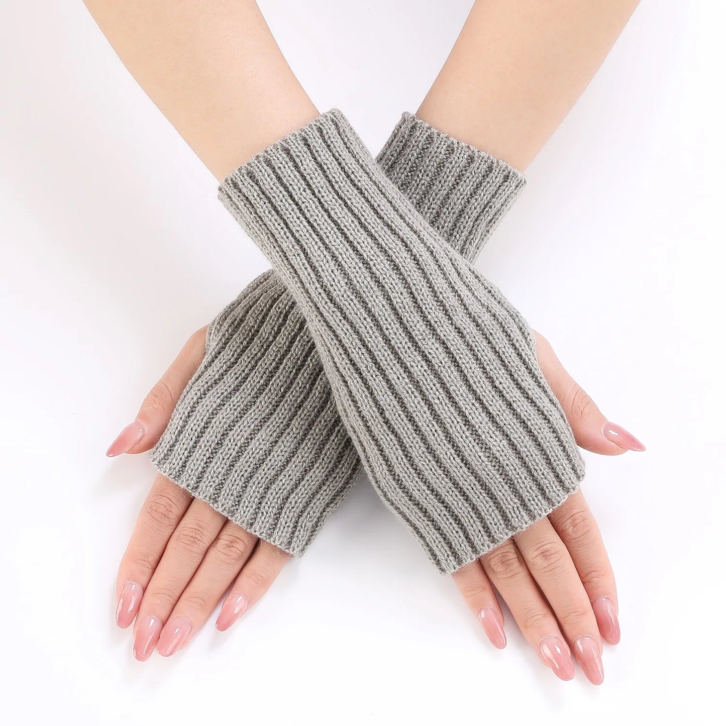 Brand New 2026 Style Women Half Finger Gloves Winter Knitted Arm Sleeves Fingerless Mittens Solid Color Soft Gloves Students Touch Screen Gloves